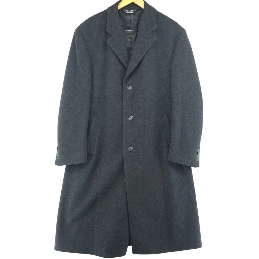 Jos A Bank‎ Mens Overcoat 100% Wool Black 42R Single Breasted Long Winter Coat